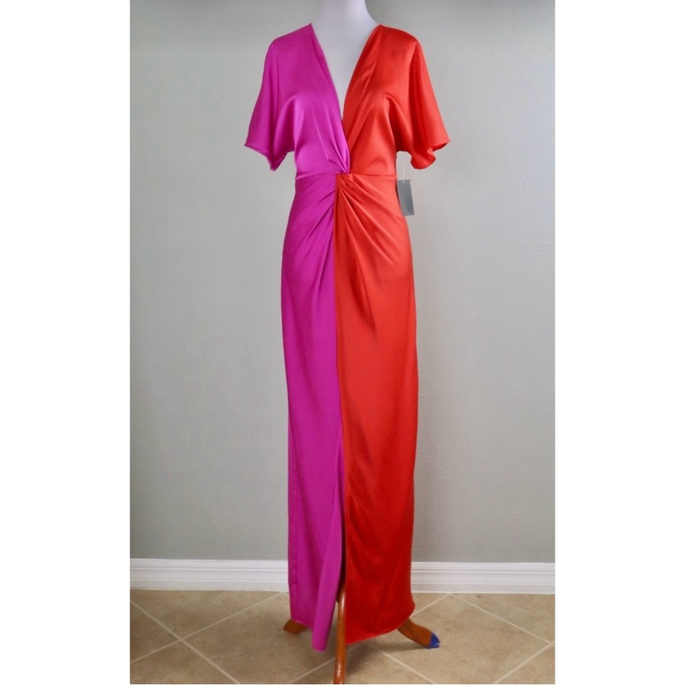 Red&Pink Color Block Dress! Perfect for a wedding, holiday party, or night out!